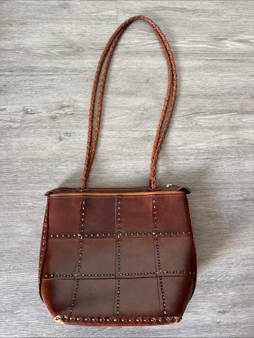 Ellepi Handmade Braided-Strap Patchwork Leather Shoulder Bag in Deep Brown - Picture 3 of 10